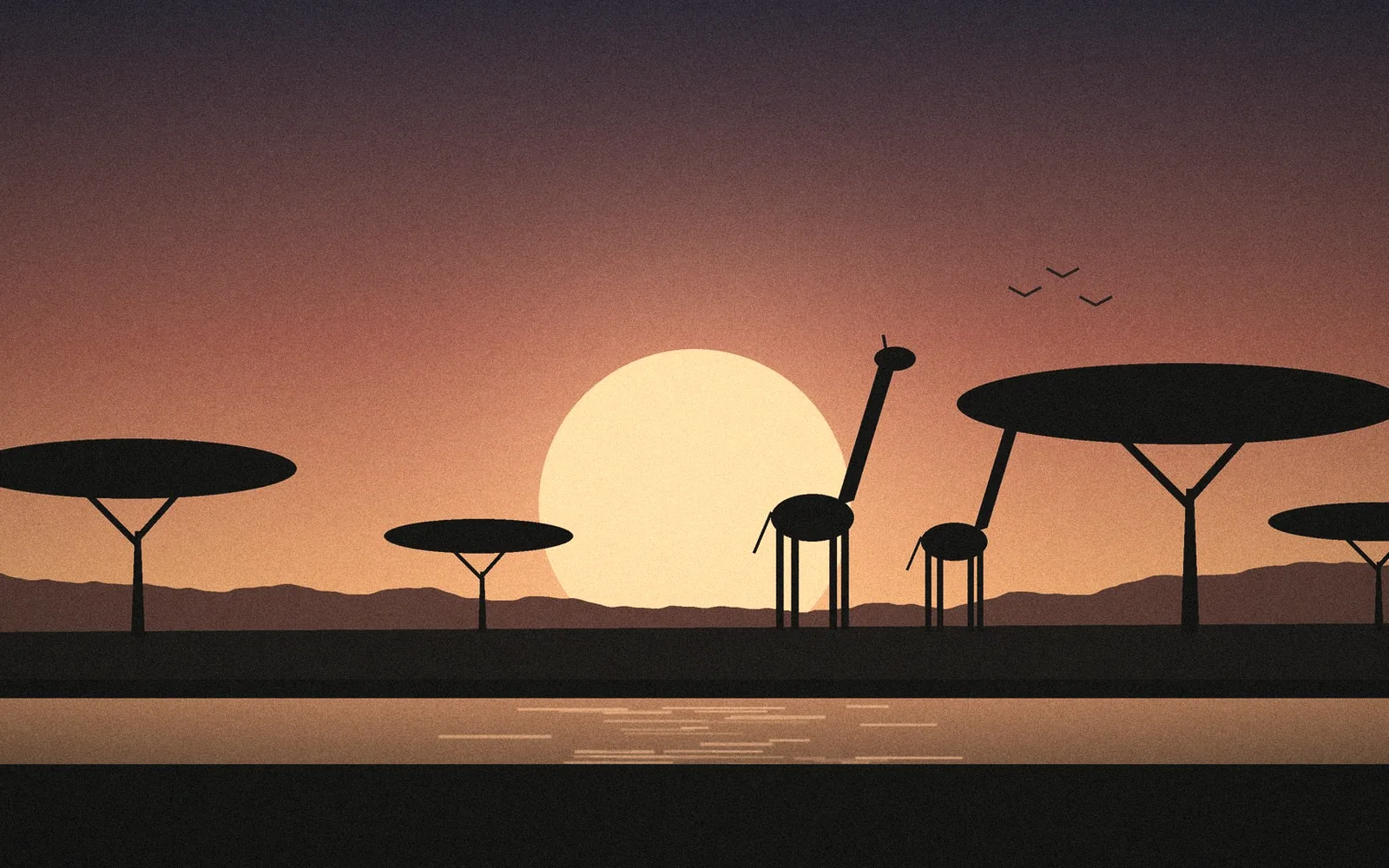 Illustration: Acacias and giraffes against a Kruger sunset